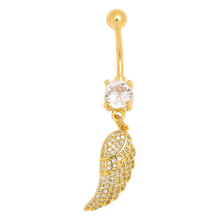 Cross-border new Golden Wings copper white stone inlaid navel buckle personality niche navel nail high-looking sexy temperament pendant