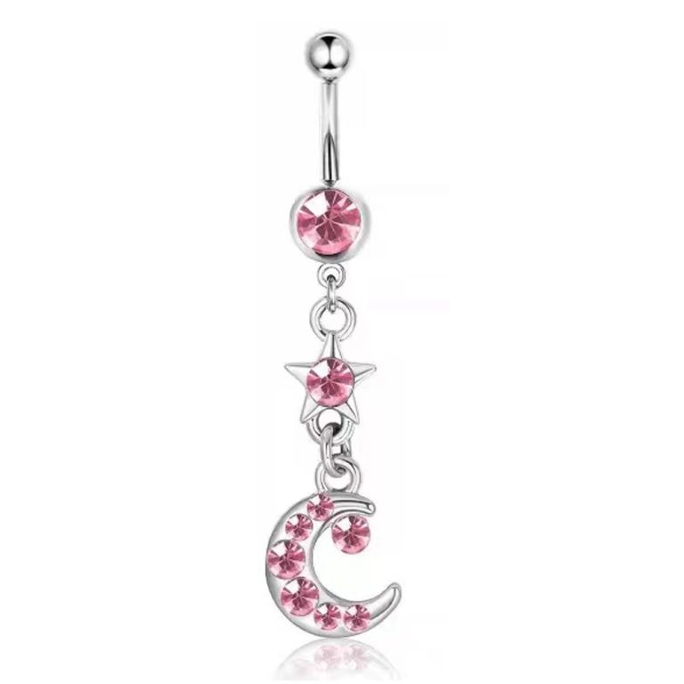 Puncture jewelry diamond-embedded love bow pink sweet series set butterfly navel ring love navel nail - Image 4