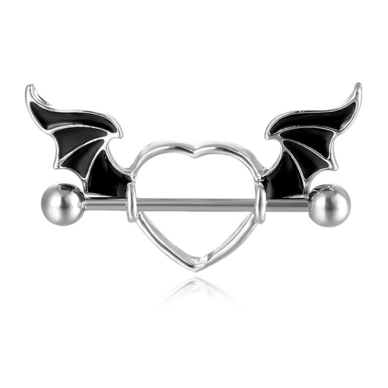 NEuropean and American puncture jewelry Angel Heart-shaped wings electroplated breast ring barbell breast nail