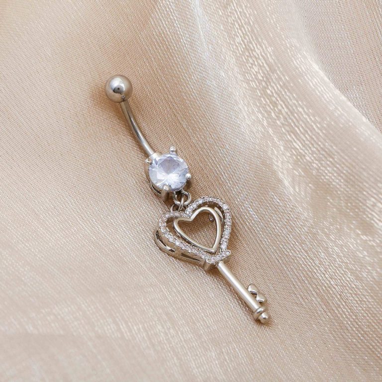 Amazon new love key navel buckle copper white stone inlaid navel nail fashion personality temperament High sense navel ornaments for women - Image 4