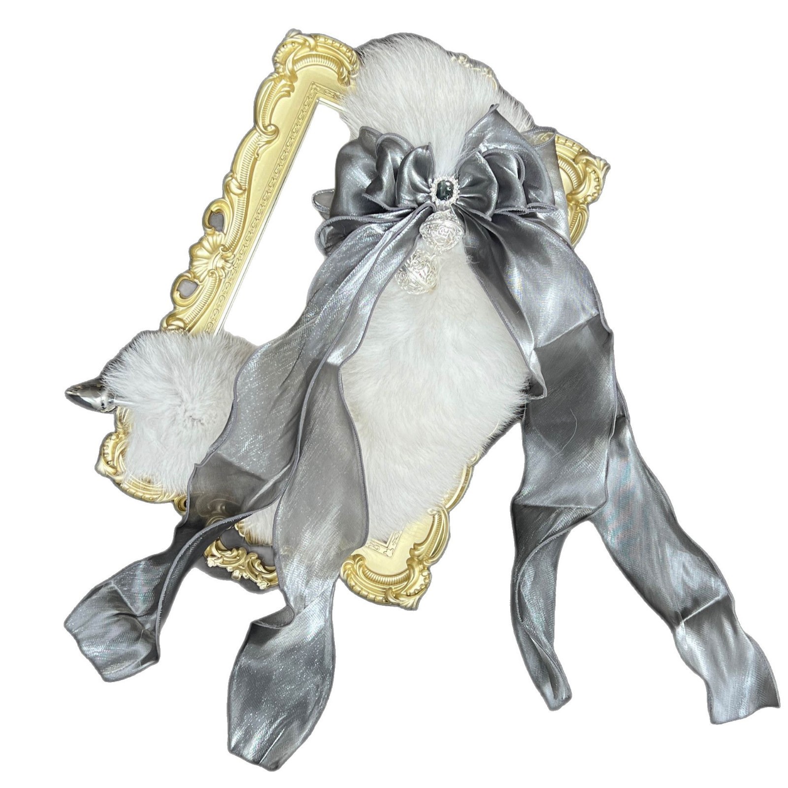 Original hand-made bow palace bell SM sex toys back anus plug 40CM silver gray fox real fur tail - Image 5