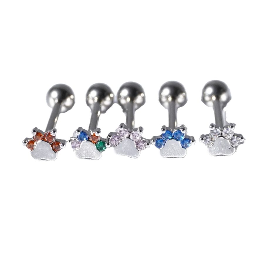 Cat's paw set zircon tongue stud 1.2/1.6 stainless steel 316 tongue ring external thread - Image 5