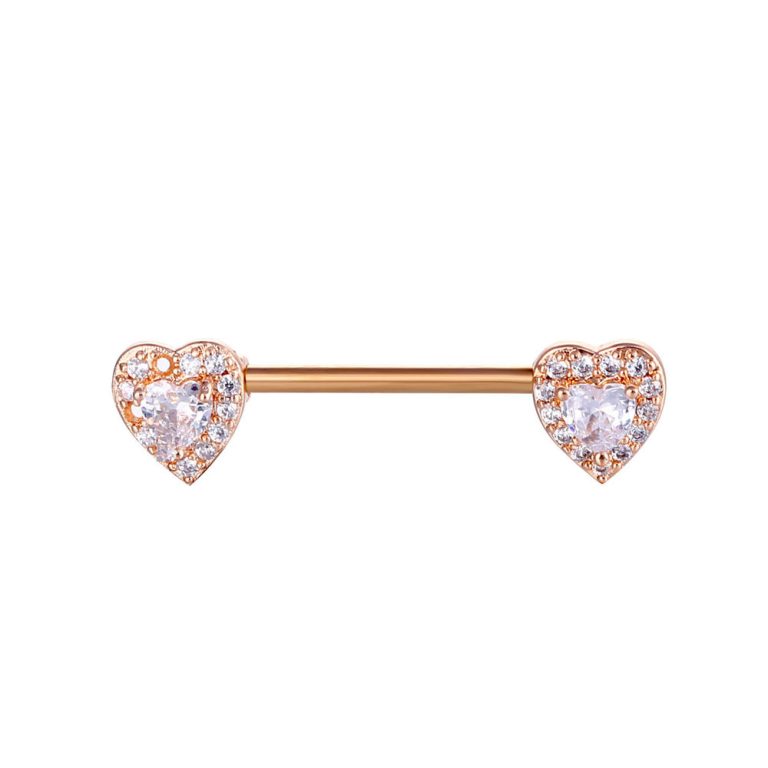 European and American Cross-border Commodities Body Puncture Jewelry Double Peach Heart Zircon Nipple Jewelry Straight Rod Nail Nail Ring - Image 6