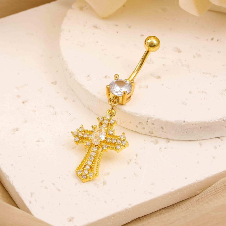 Factory Direct copper white stone diamond-embedded Simple Sexy navel cross pendant navel nail fashion personality navel buckle - Image 3