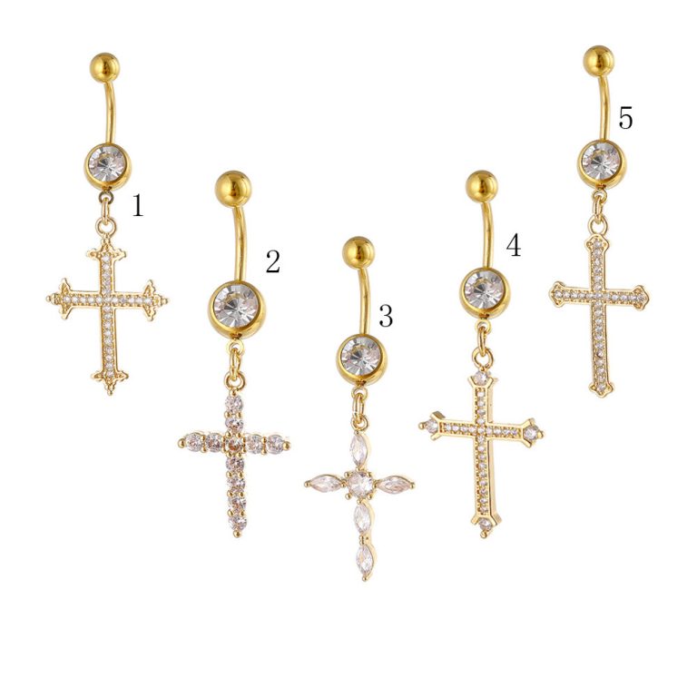European and American  puncture jewelry inlaid zircon multiple cross navel ring fashion navel nail in stock