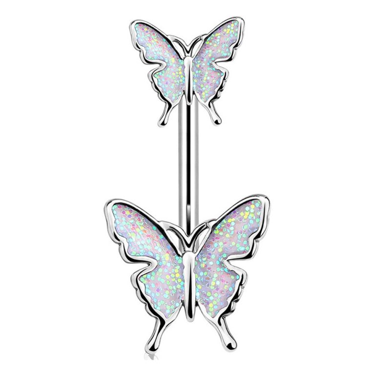 commodity delivery global dripping Double Butterfly navel ring navel nail stainless steel needle body piercing jewelry - Image 3