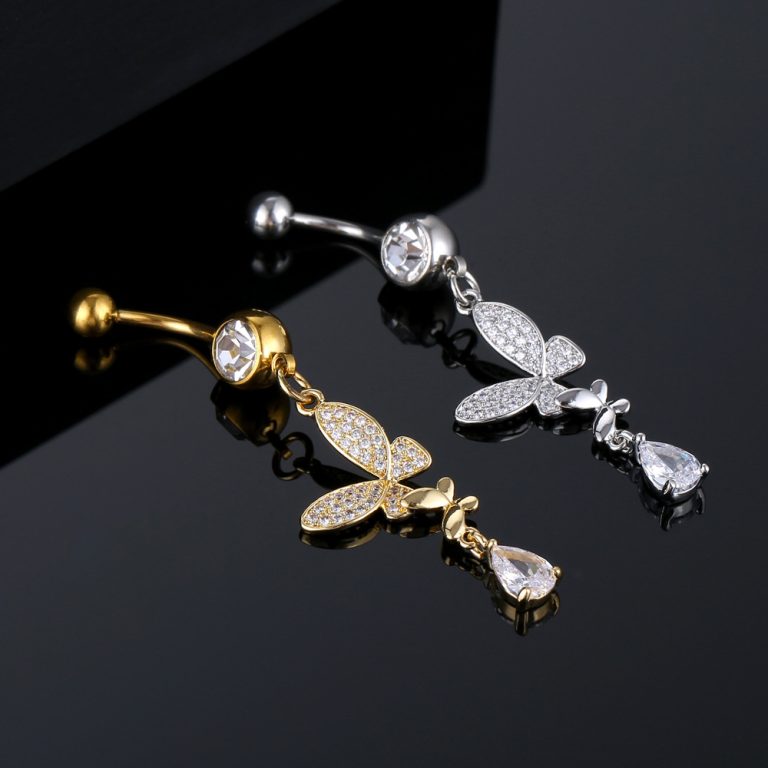 New goods Europe and the United States New puncture jewelry butterfly pendant zircon belly button ring belly button nail - Image 3