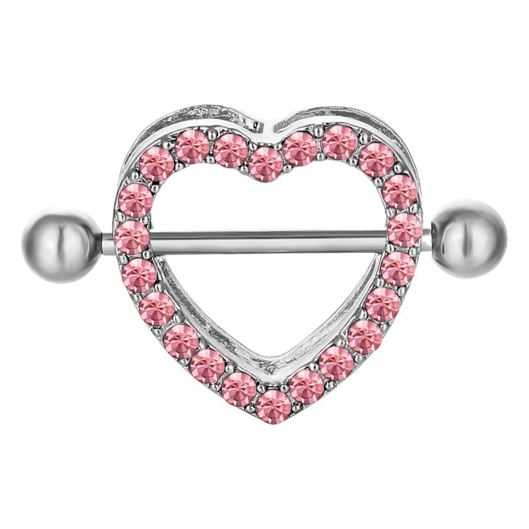Double Diamond Love breast ring electroplating heart-shaped three-color milk nail milk buckle spot wholesale