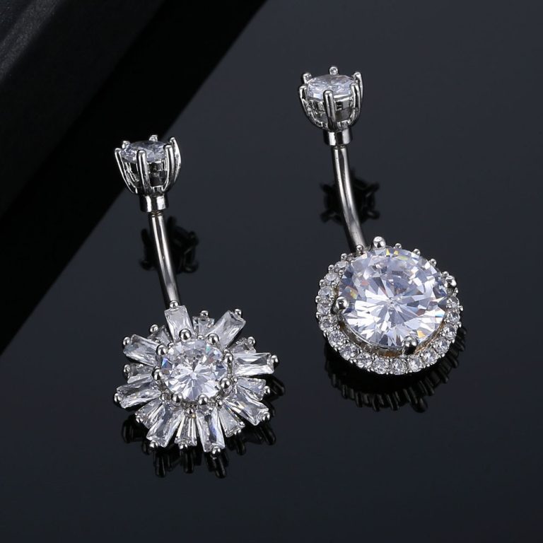 New Amazon  European and American puncture jewelry round heart-shaped flowers high-quality zircon belly button nail belly button ring - Image 4