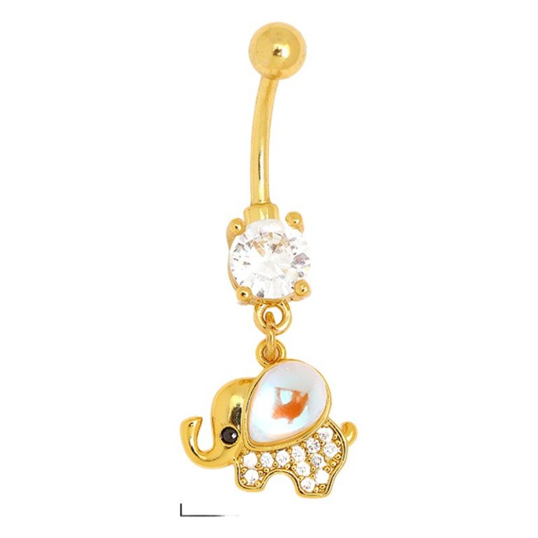 European and American golden elephant belly button ring jewelry colorful copper zircon inlaid pendant simple sexy belly button in stock