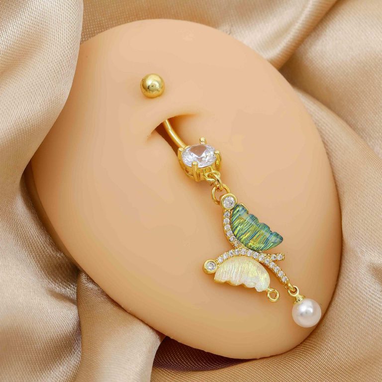 Internet celebrity new personalized navel buckle copper white stone inlaid creative butterfly navel nail simple fashion navel accessories for women in stock wholesale - Image 4