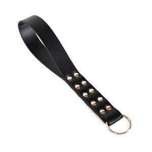 Leather Spanking Paddle: Black Hand Racket - Adult Novelty Toy