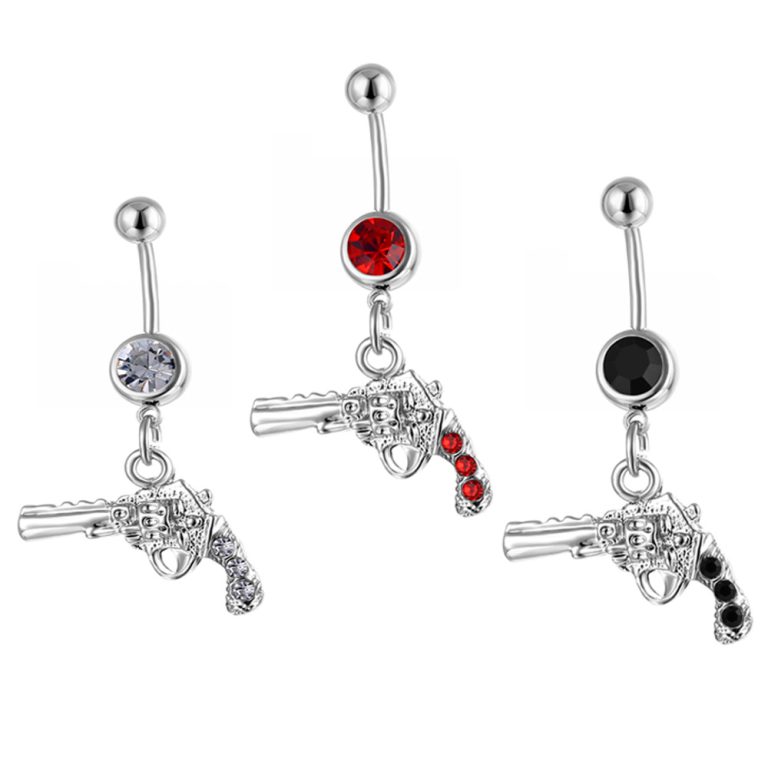 European and American human body piercing jewelry gun-shaped geometric small pendant diamond umbilical ring navel nail navel ring