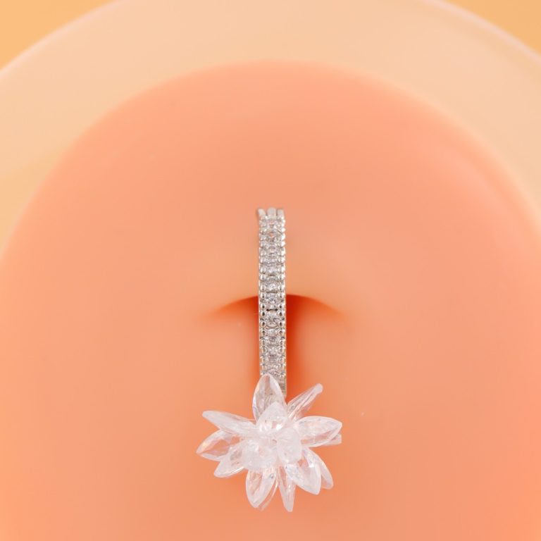 Cross-border Hot Selling Long Temperament Ice Flower Umbilical Buckle Temperament Women's South Korea Sweet Fashion Nail Nail All-match Umbilical in stock - Image 3