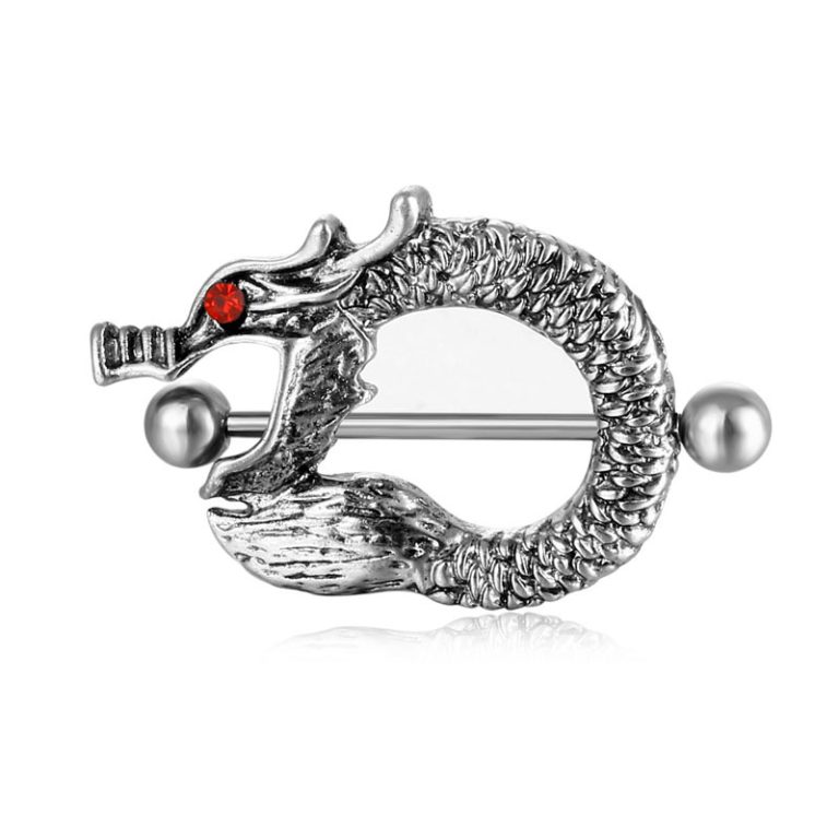 Fashion Puncture Jewelry Chinese Dragon Fake Breast Ring With Rod Breast Nail Belly Dance Jewelry Factory Direct Supply