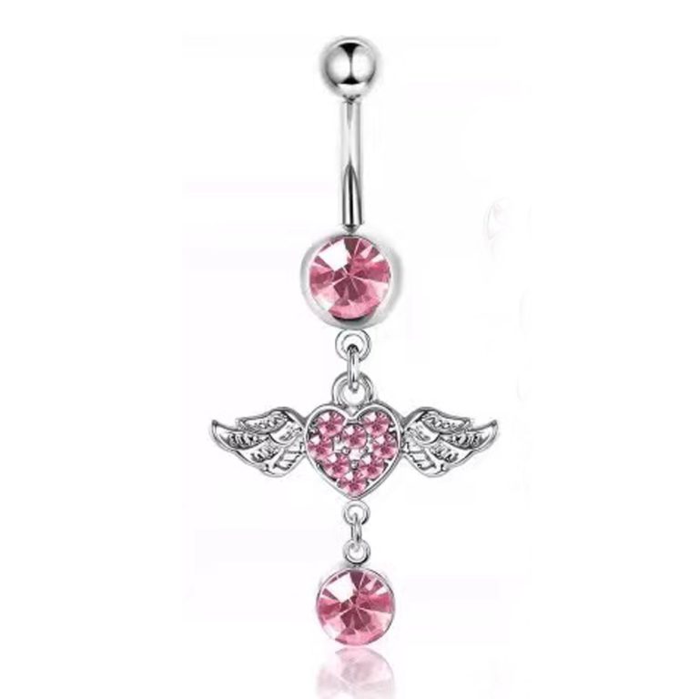 Puncture jewelry diamond-embedded love bow pink sweet series set butterfly navel ring love navel nail - Image 6