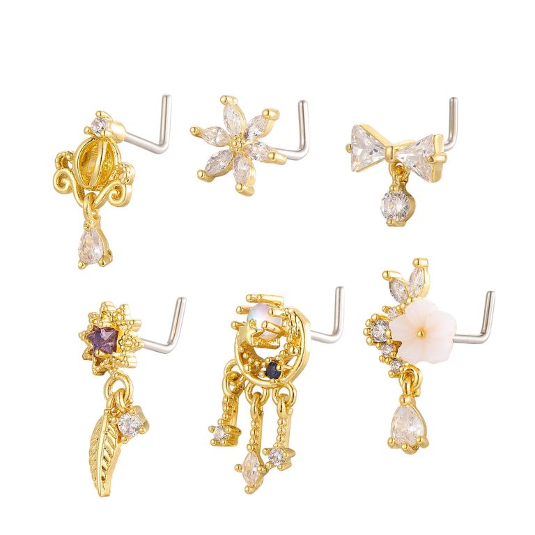 In stock new fashion personalized high-grade nose stud copper white stone inlaid L-shaped straight rod sexy nose accessories for women Wholesale - Image 5