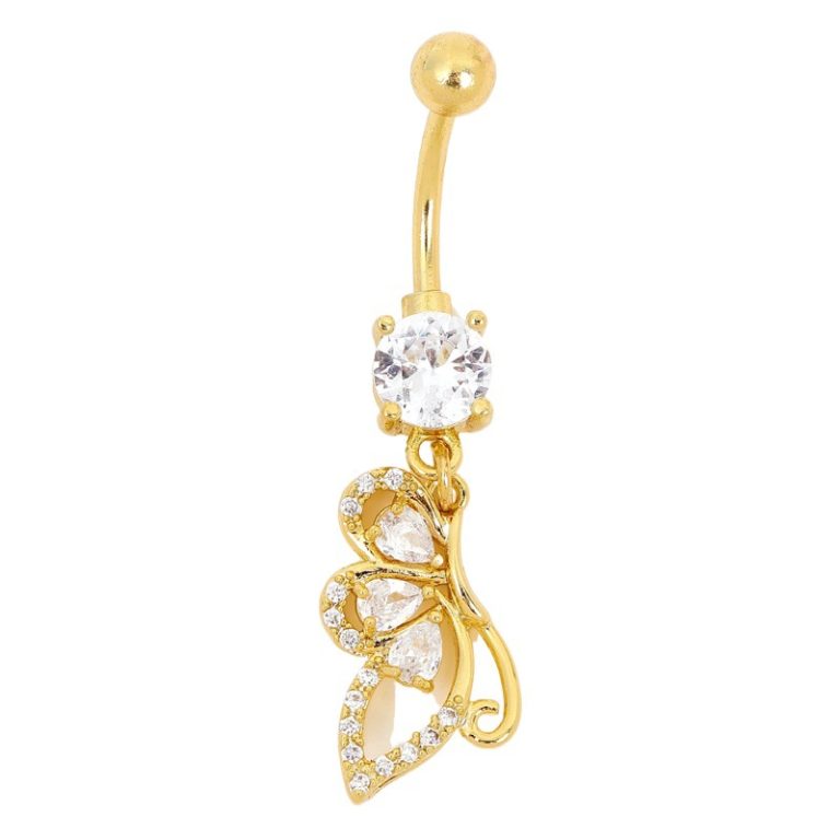 New creative butterfly navel Buckle advanced design personality niche navel nail temperament copper white stone inlaid navel jewelry wholesale