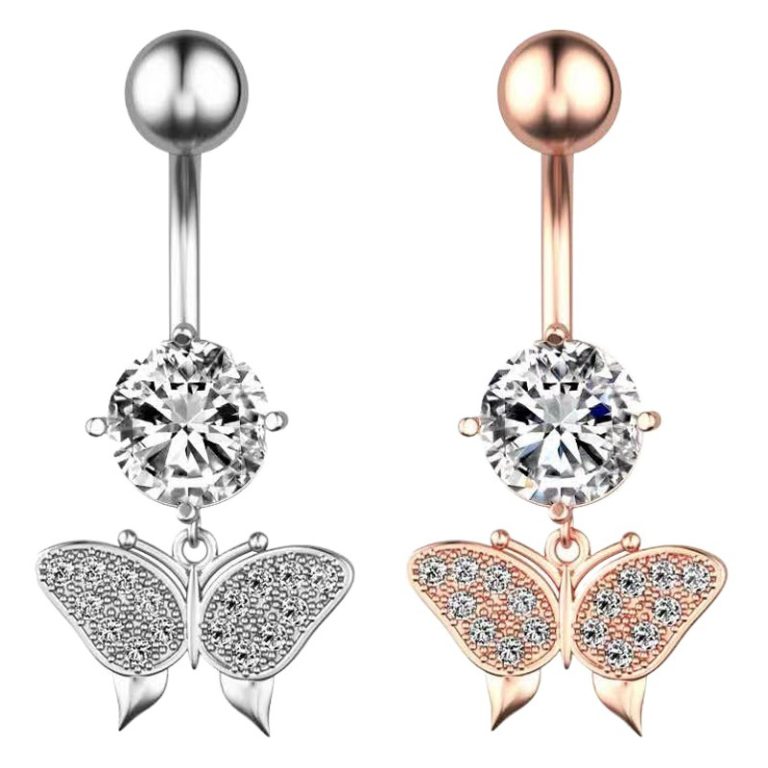 New European and American puncture products butterfly inlaid zircon navel ring navel nail