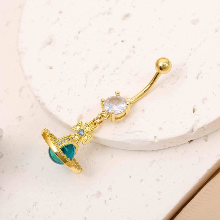Cross-border European and American retro Emerald navel buckle creative personality copper zircon Diamond-embedded navel nail niche temperament navel decoration for women - Image 5