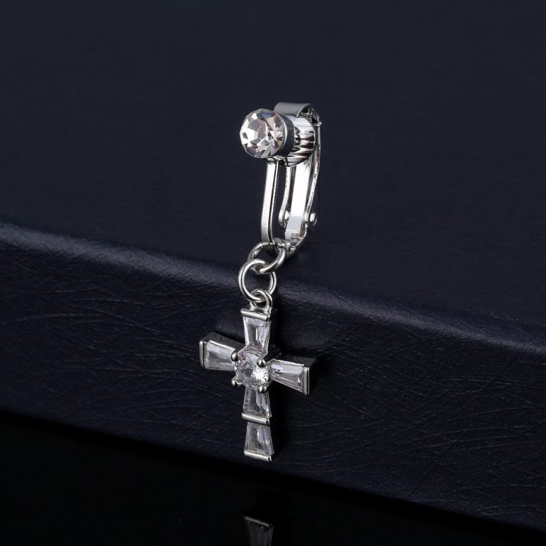 European and American  puncture jewelry inlaid AA zircon cross butterfly moon navel nail navel ring ear studs - Image 4