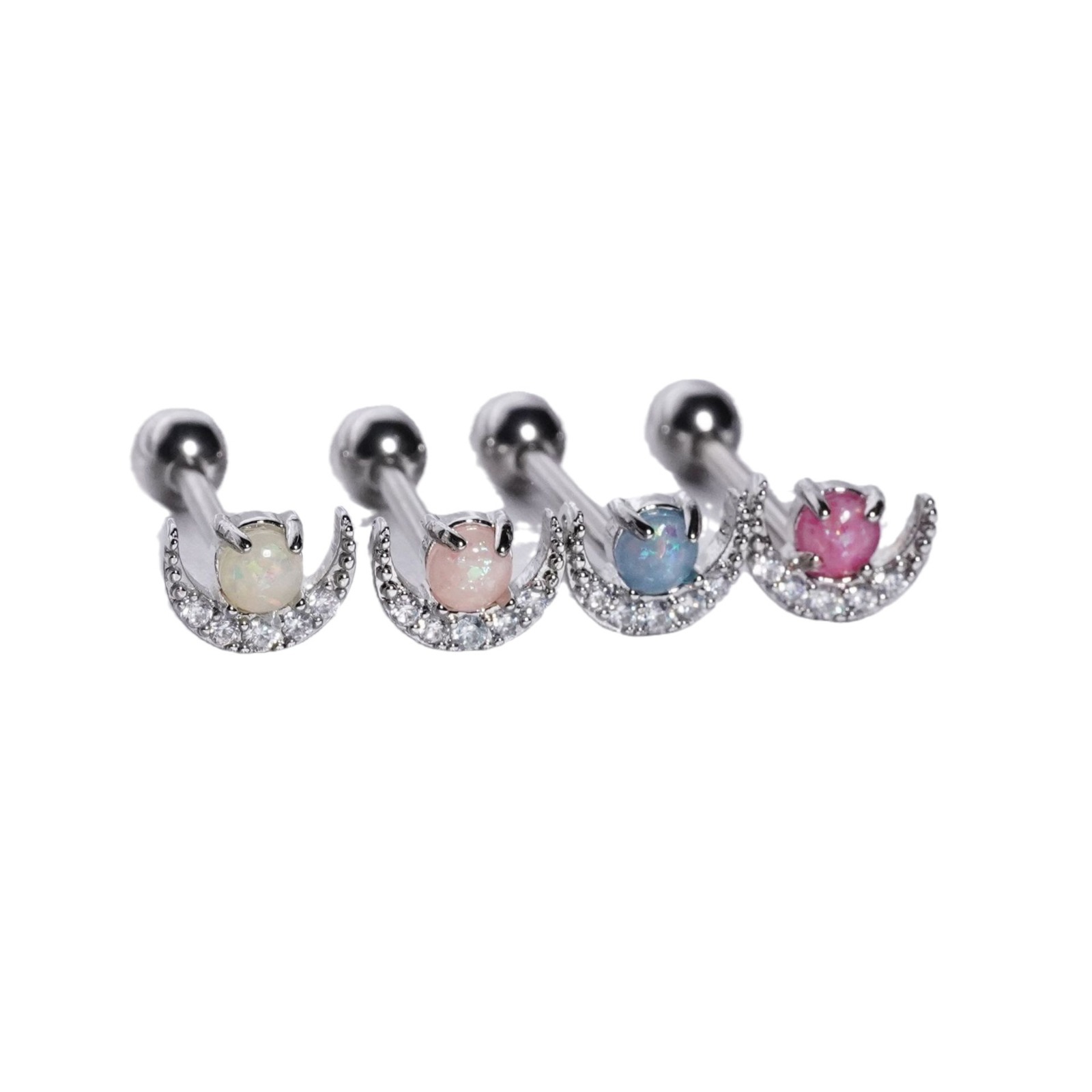 Moon tongue nail imitation Aobao stainless steel tongue decoration with zircon four-color tongue ring - Image 5