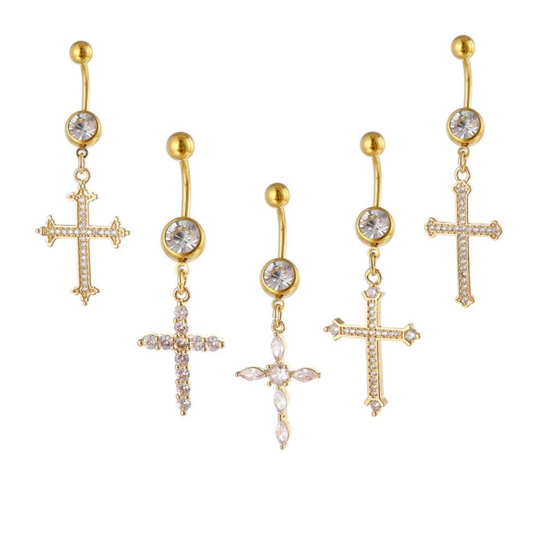 European and American  puncture jewelry inlaid zircon multiple cross navel ring fashion navel nail in stock - Image 5