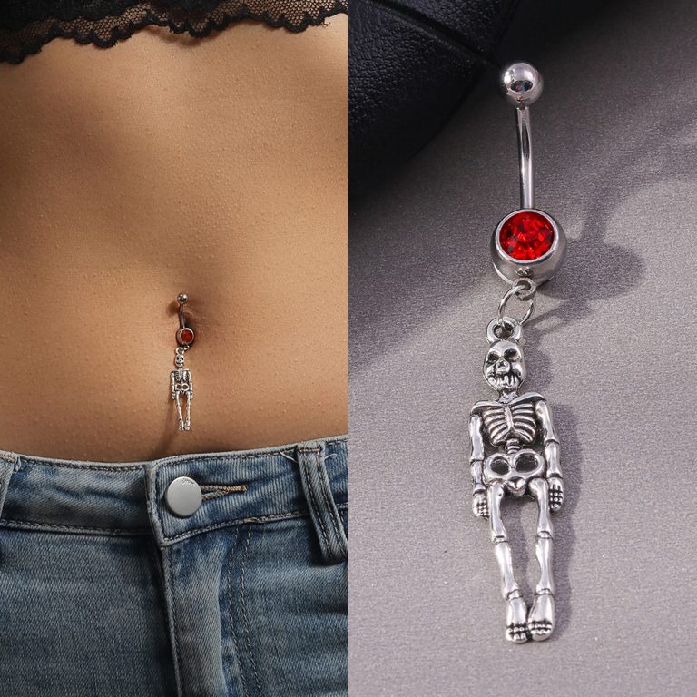 European and American cross-border jewelry personalized skull navel ring Halloween horror creative niche skull navel nail navel jewelry
