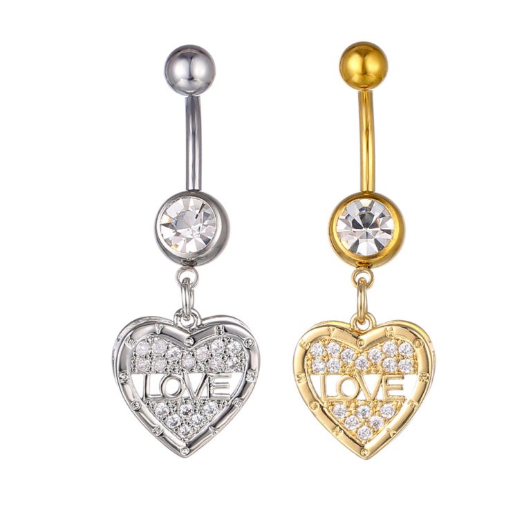 Amazon  European and American 3A zircon inlaid zircon Heart-Shaped LOVE navel nail women's body Thorn navel ring - Image 4