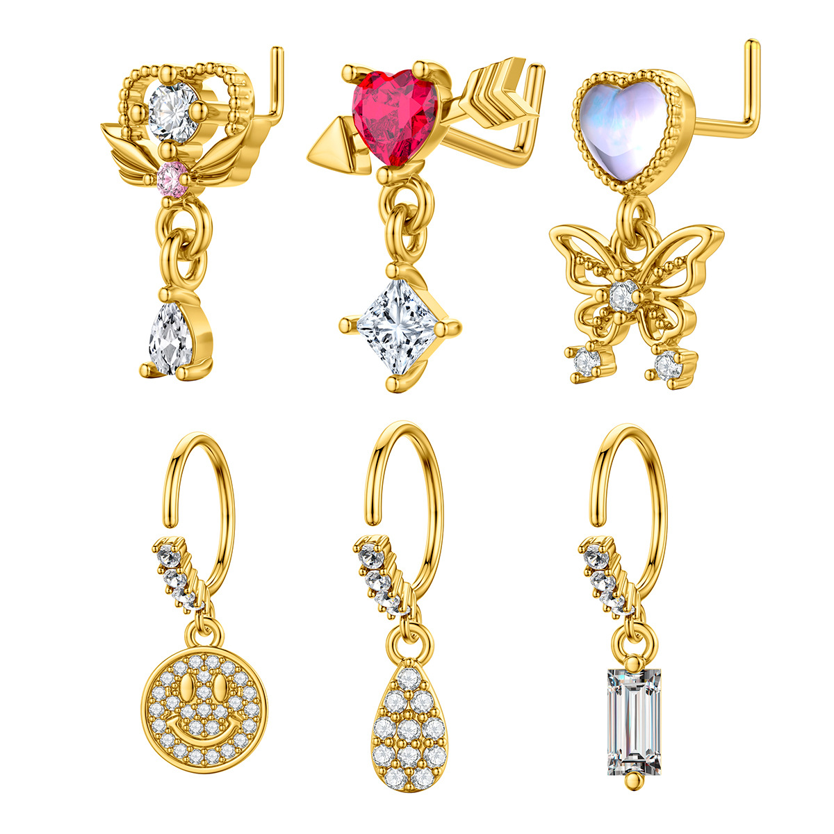 Europe and the United States cross-border copper plated real gold inlaid zircon women's nose nail nose ring jewelry manufacturers for wholesale - Image 5