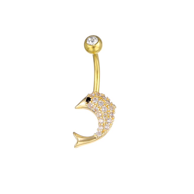 commodity supply European and American puncture jewelry inlaid zircon metal navel ring electroplated Dolphin Women's navel nail - Image 4