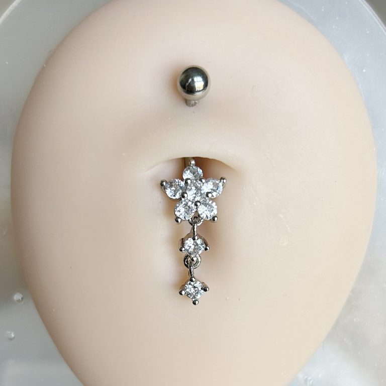 puncture jewelry Europe and the United States hot zircon flower belly button ring stainless steel pendant belly button nail - Image 3