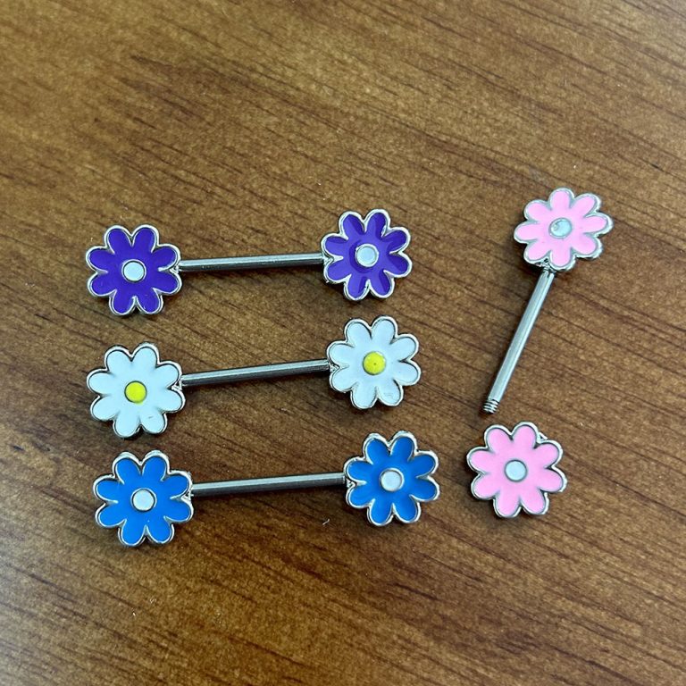 Europe and the United States cross-border products drop oil flower milk nail stainless steel 316 straight rod puncture jewelry ring spot wholesale - Image 4