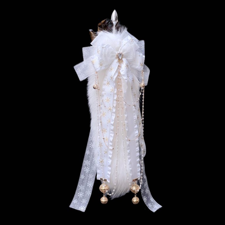 Winter snow white 40CM white fox real fur tail butt plug smsex toys handmade bow Palace Bell - Image 3