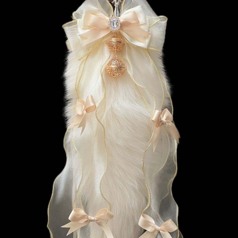 40CM cream white fox real fur tail butt plug removable smsex toys handmade bow Palace Bell - Image 4