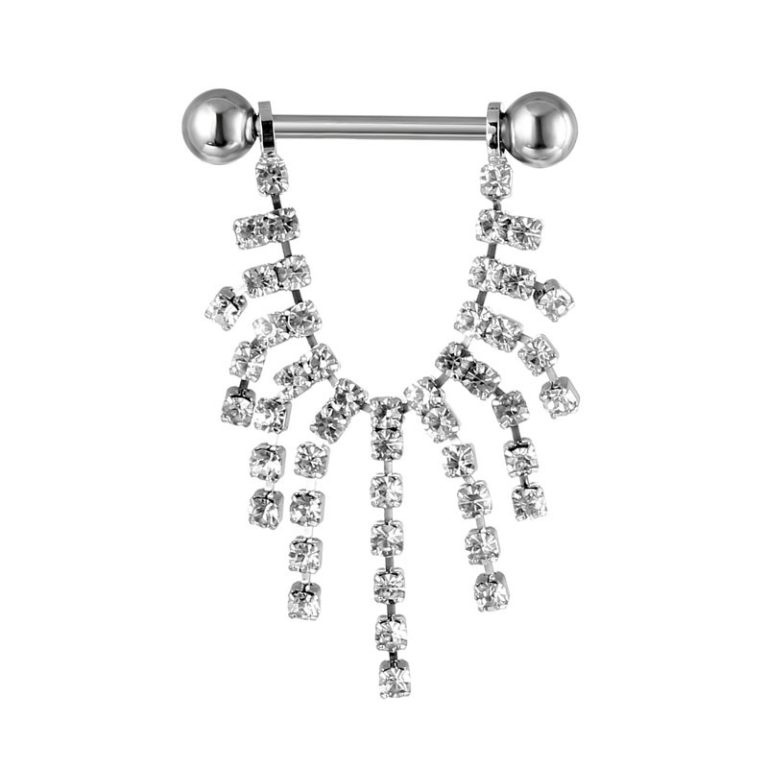 New medical steel puncture jewelry Europe and the United States multi-diamond tassel milk chain breast ring milk nail wholesale