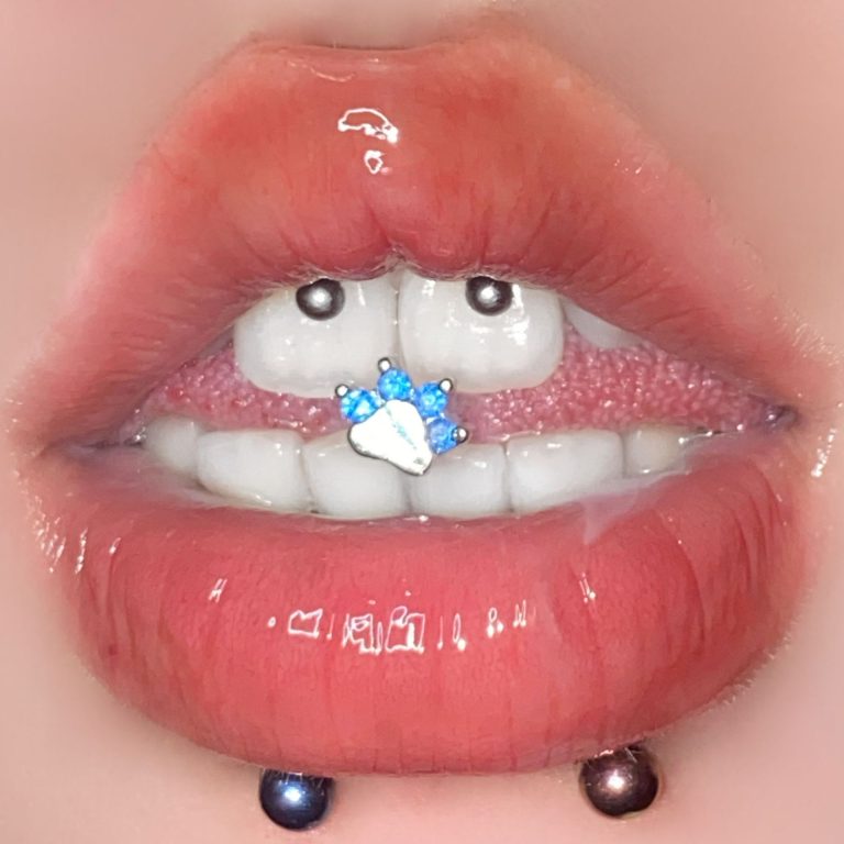 Cat's paw set zircon tongue stud 1.2/1.6 stainless steel 316 tongue ring external thread