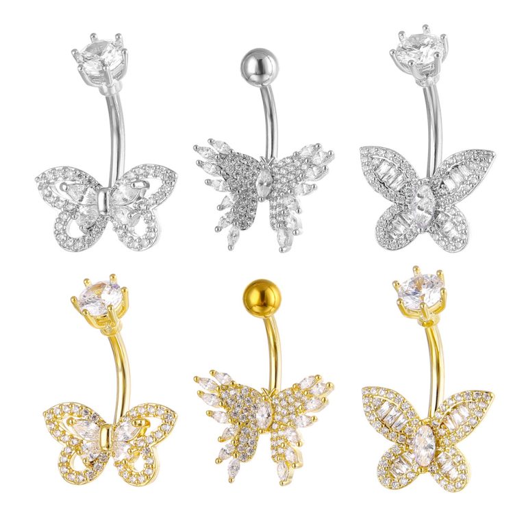 New Butterfly Inlaid Multi-Zirconia Navel Ring Navel Nail Body Piercing Jewelry Source  Online - Image 4