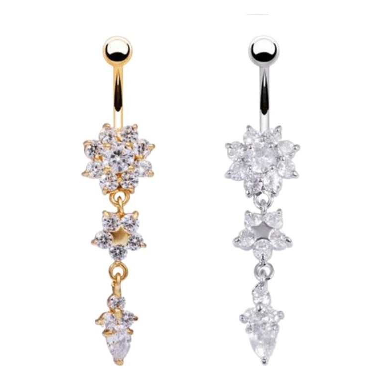 fashion puncture jewelry zircon flower pendant umbilical nail umbilical ring