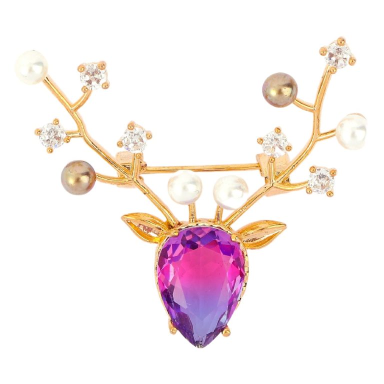 New creative beautiful antler pin copper white stone pearl inlaid brooch niche temperament High sense Accessories Wholesale
