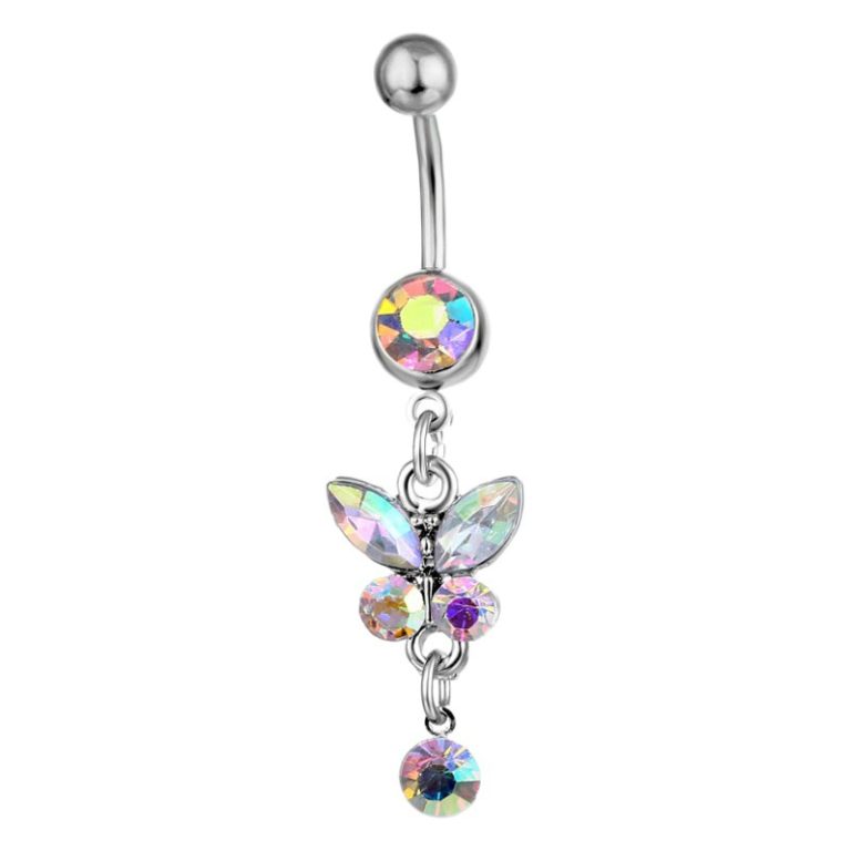 Sexy Belly Button Rings Set Heart-shaped Cz Stones Dangling Charm Pendants Double-sided Designs In