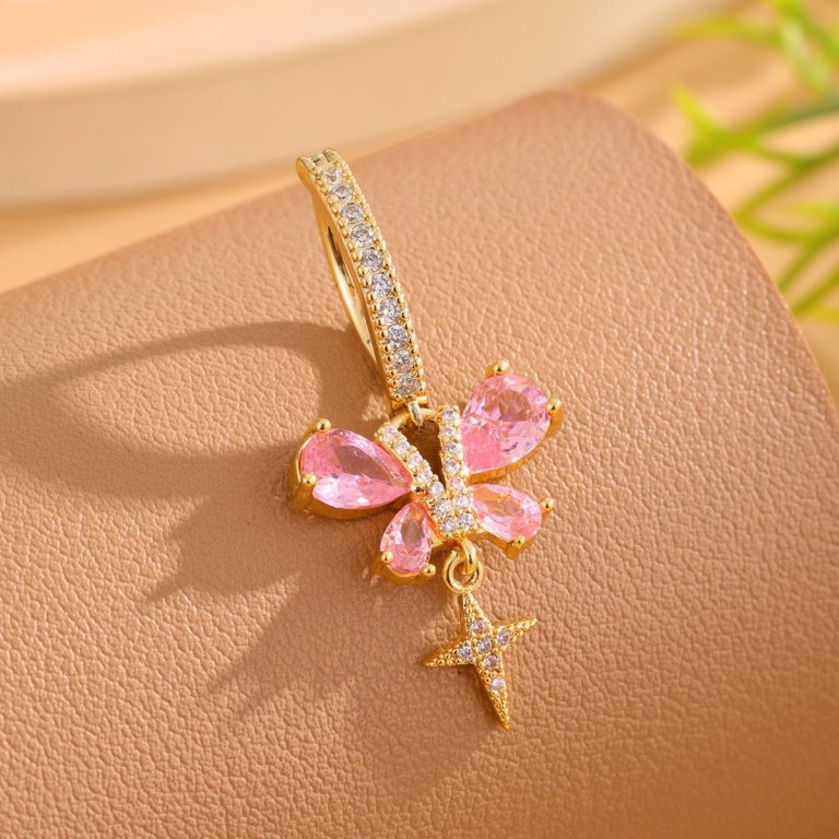 New Sweet Exquisite Copper Zircon Butterfly Cross Pendant Navel Buckle High Sense Fashion All-match - Image 3