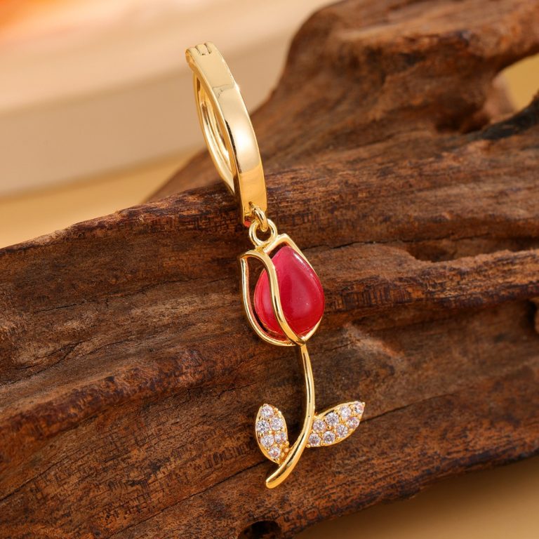 New Tulip Light Luxury High-end Pendant Navel Ring Copper Micro-inlaid Zircon Navel Buckle - Image 3