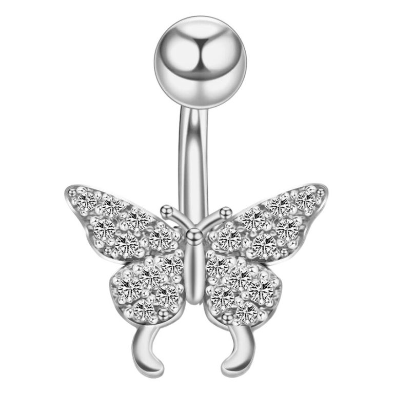 New  European and American puncture jewelry butterfly inlaid zircon navel ring insect navel Nail