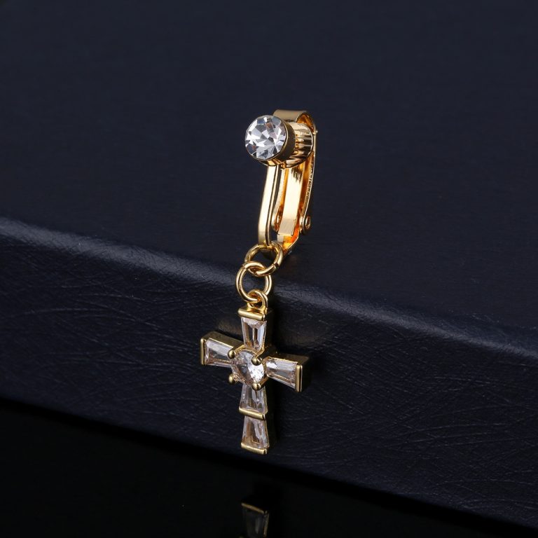 European and American  puncture jewelry inlaid AA zircon cross butterfly moon navel nail navel ring ear studs - Image 3