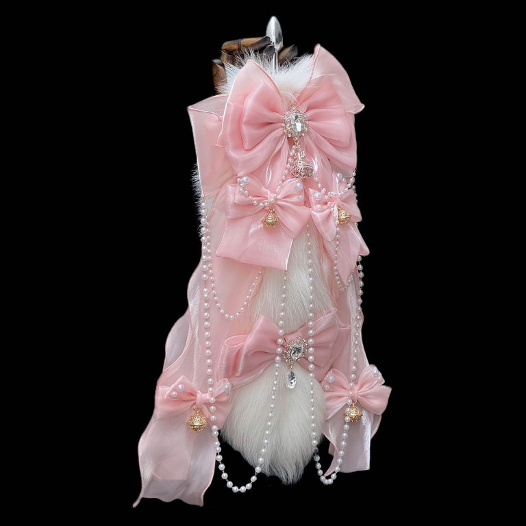 Super cute peach pink bow bell rings 40CM Fox real wool tail smsex toys butt plug detachable - Image 3