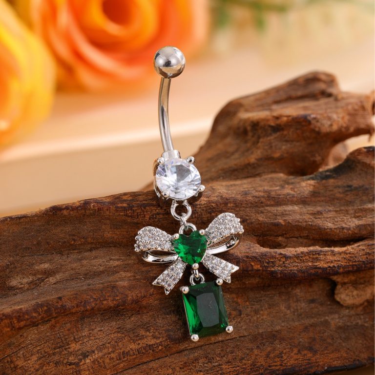 Fashion Diamond-encrusted Shiny Navel Nail Body Piercing Navel Jewelry Bow Stainless Steel Navel Nail