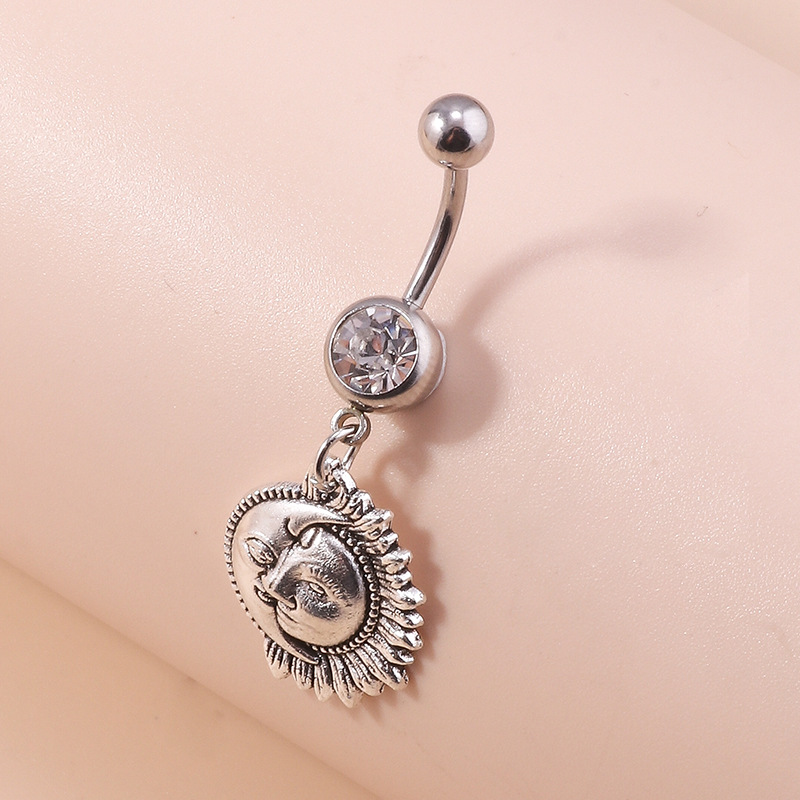 Europe and the United States cross-border jewelry retro simple belly button nail personality sun moon belly button ring a hair - Image 4