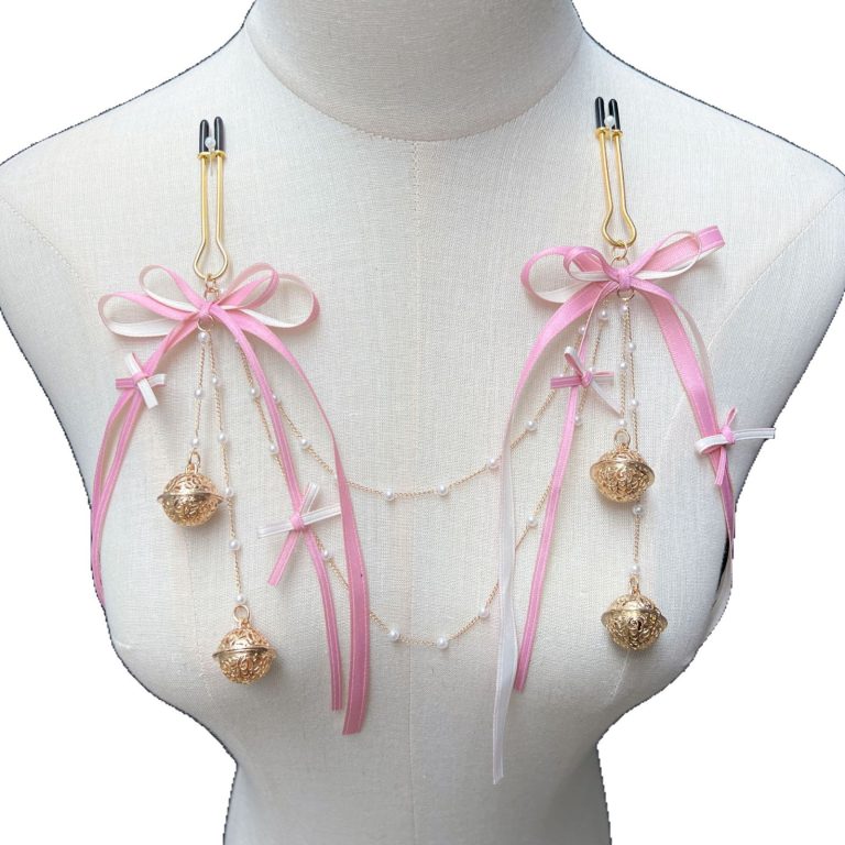 Macaron color light blue light pink cute bow bell ring SM sex toys milk clip punishment tease Mimi head - Image 5