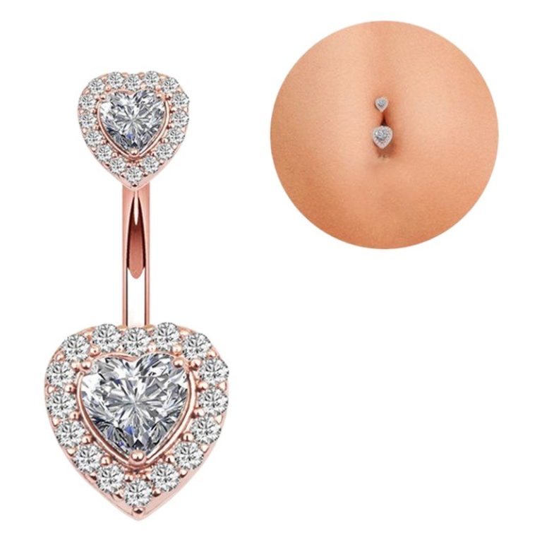 Europe and the United States hot selling fashion double love inlaid AAA zircon navel ring quality navel navel button puncture jewelry